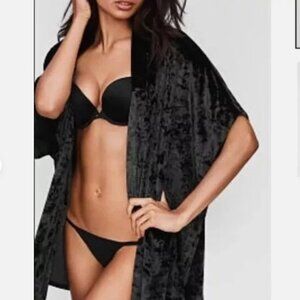 Victoria's Secret Crushed Velvet Kimono Black Open Front Robe Cover M/L